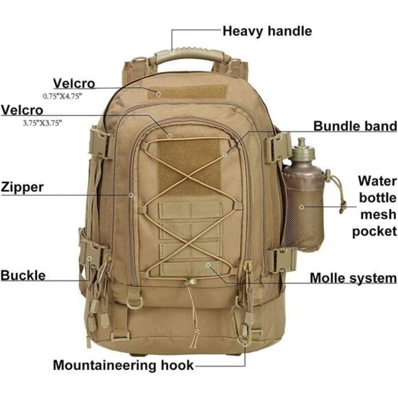 Expandable Tactical Backpack 64L Military Hiking Camping Travel Gym Bag - Picture 3 of 7